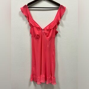 In‎ Bloom by Jonquil Pink Ruffle Nightgown XL - Satin Sheer Lingerie Sleepwear